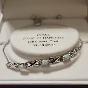 Sterling Silver Opal Bracelet Adjustable